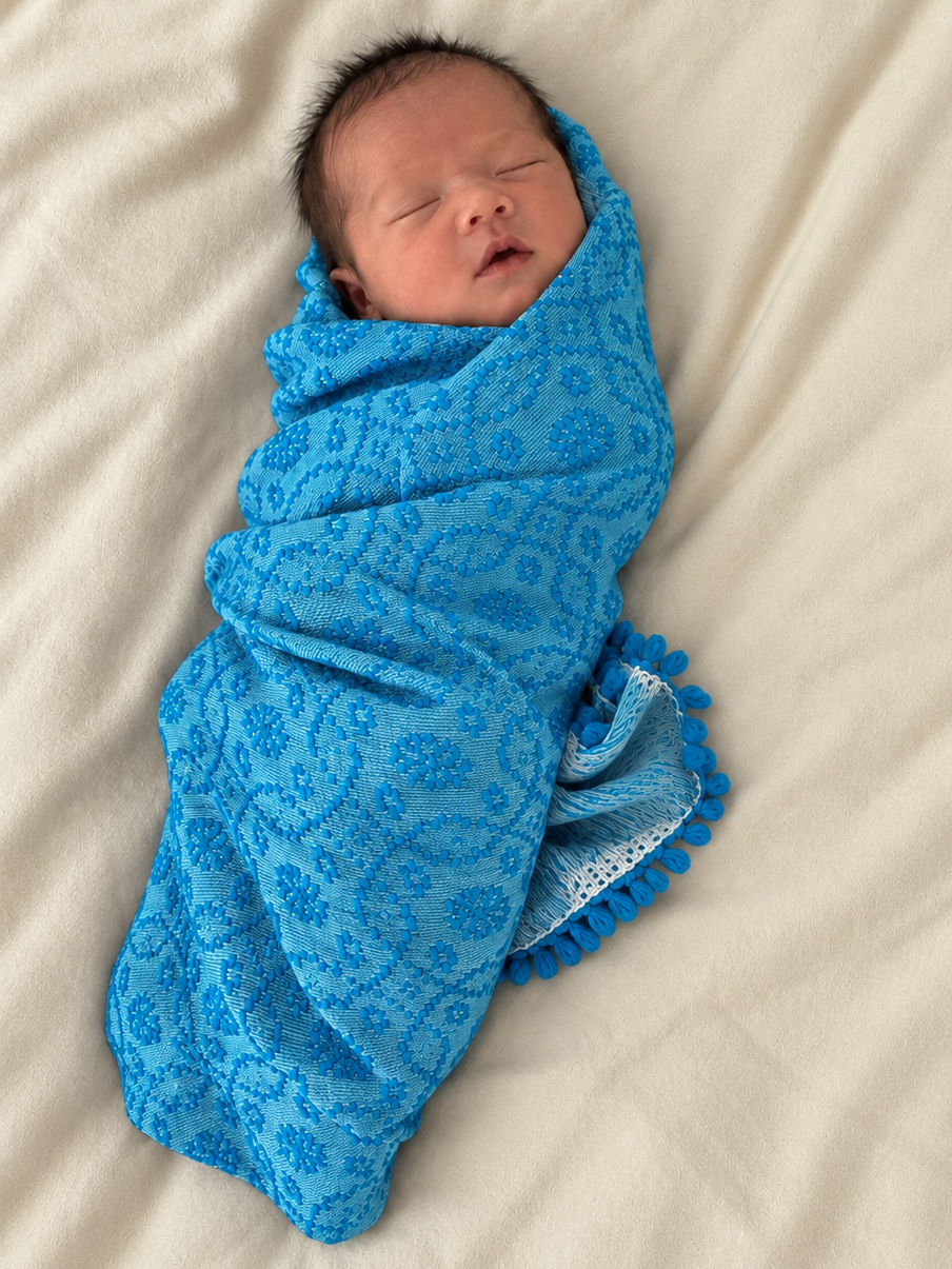 Light blue inabel baby blanket