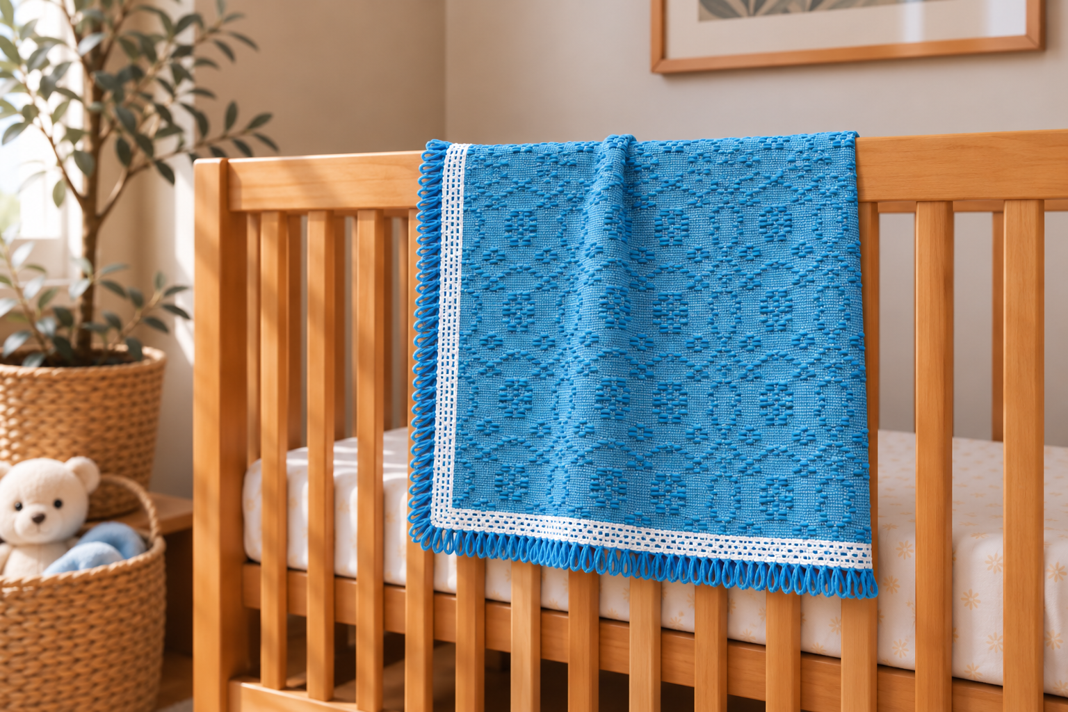 Light blue inabel baby blanket