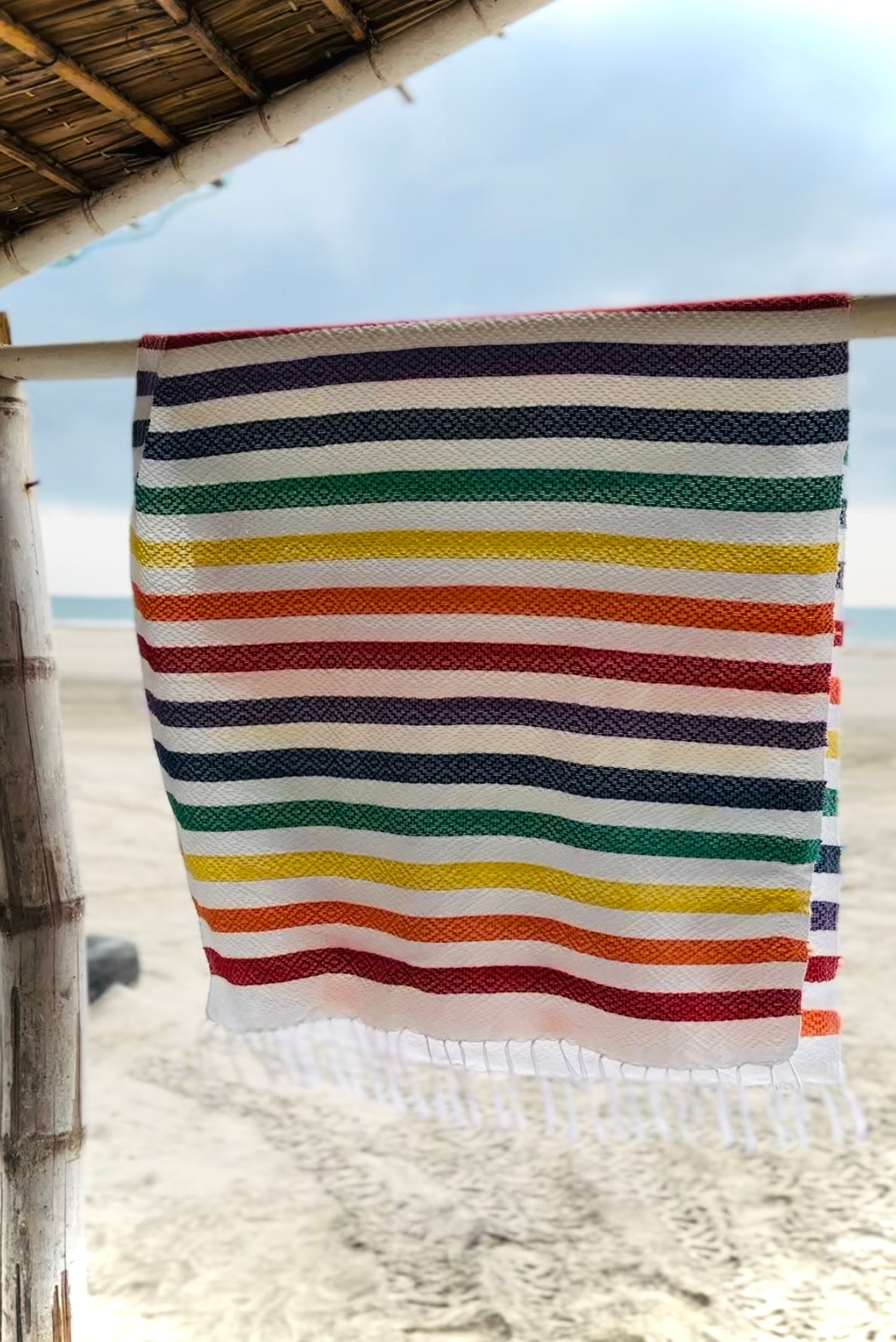 White and Rainbow Handwoven Filipino Towel / Toddler Blanket / Yoga Mat / Shawl – Colorful and Lightweight Inabel Weave | 30x60 inches