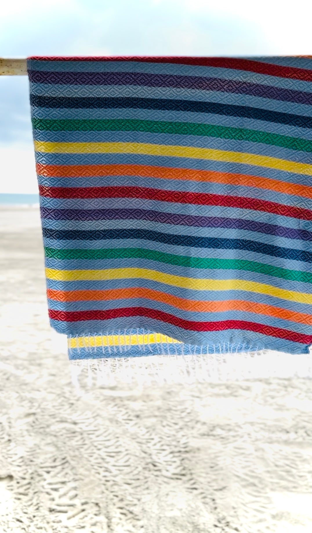 Blue and Rainbow Handwoven Filipino Towel / Toddler Blanket / Yoga Mat / Shawl – Colorful and Lightweight Inabel Weave | 30x60 inches
