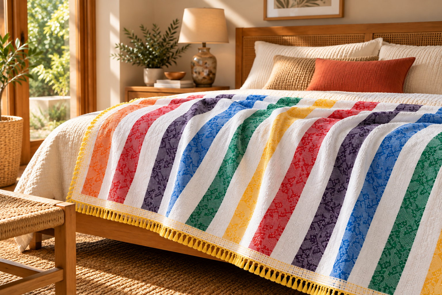 Inabel Rainbow Blanket with White Stripes